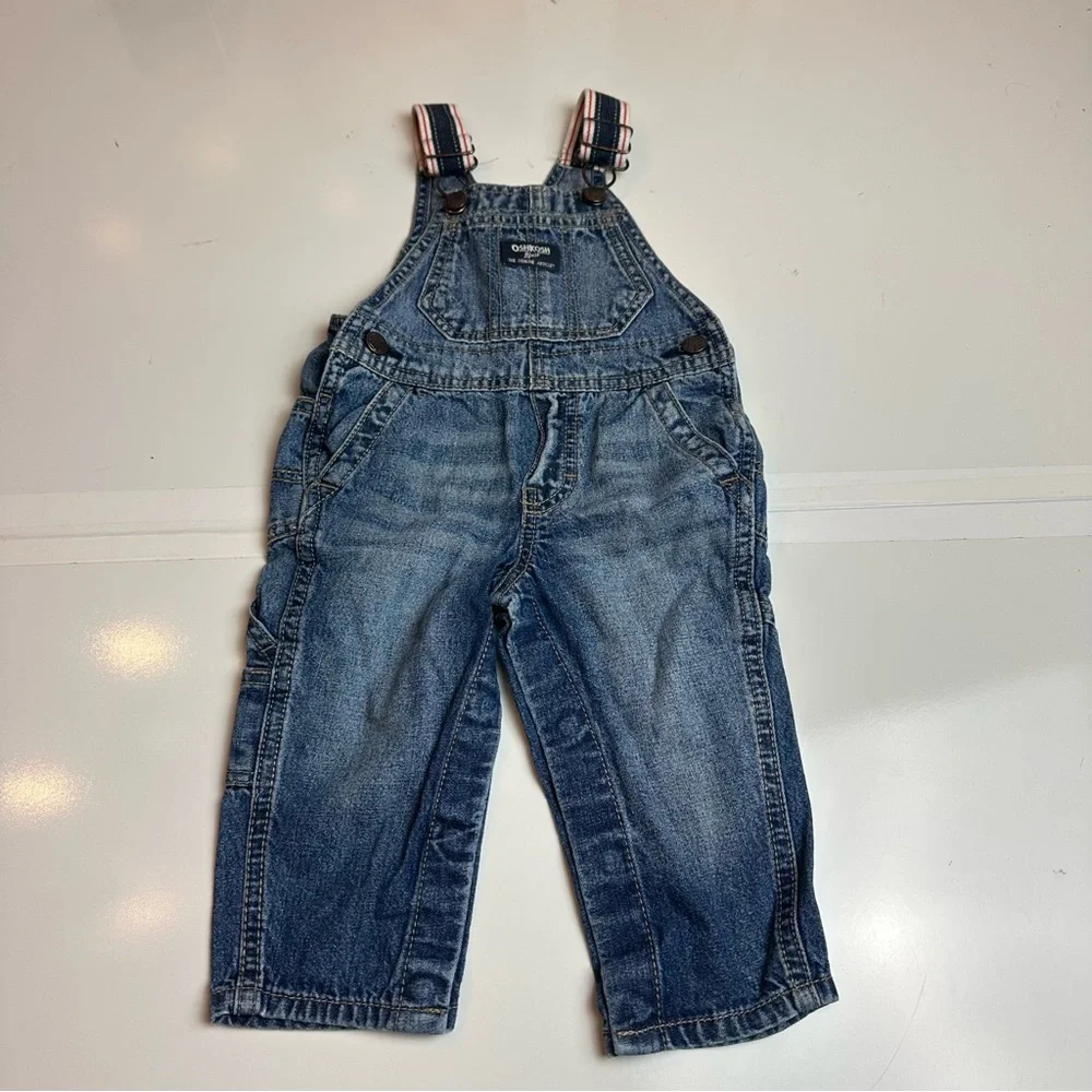 OshKosh B’gosh Denim Overalls | Striped Straps | 9–12M | Y2K Americana